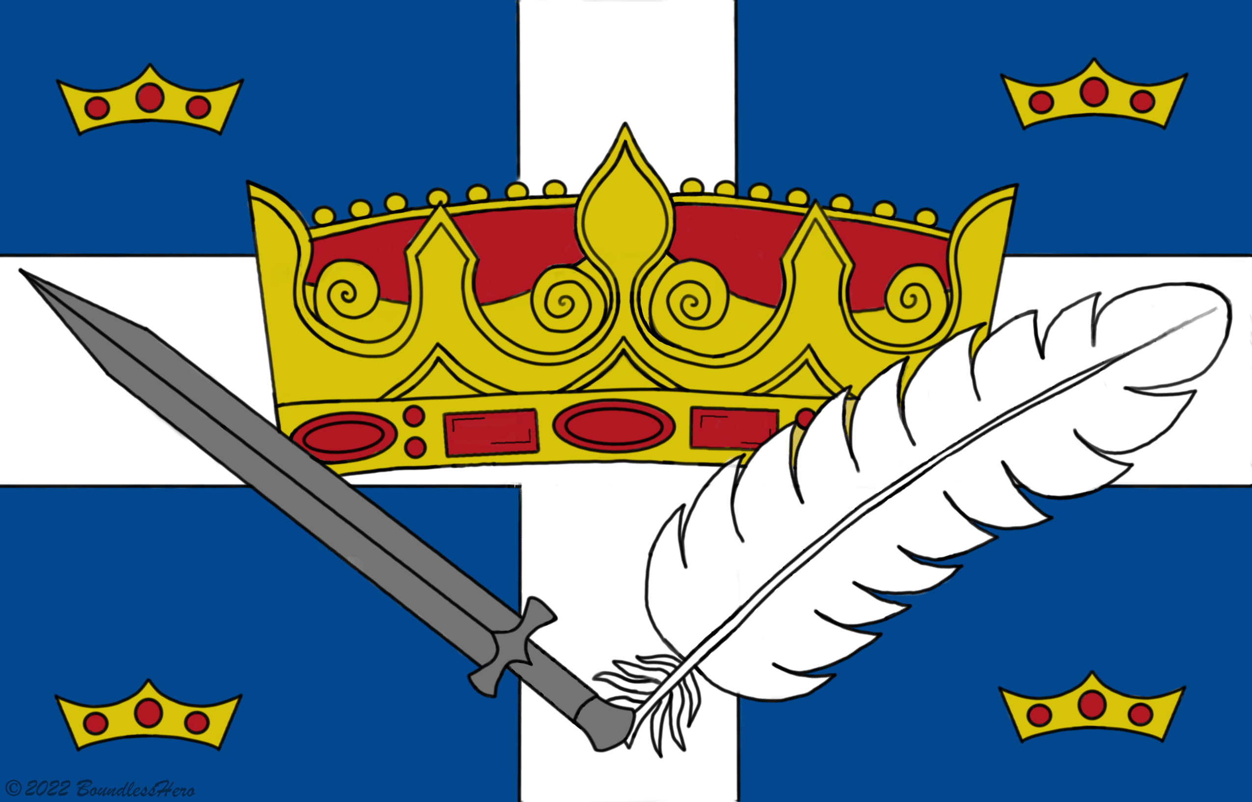 Flag of Gurmanis: the crown flanked by a feather and sword.